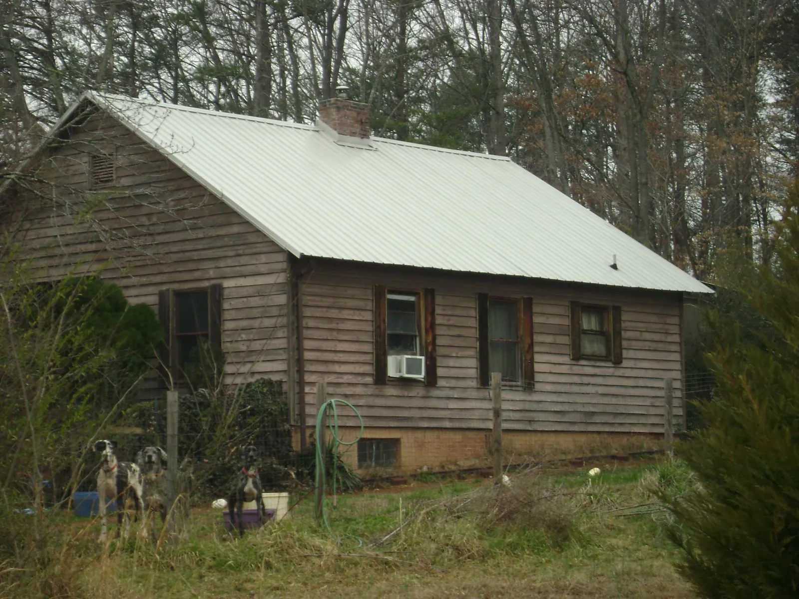 White metal roof on an old wood sided farmhouse, from a Metal Roof Installation job in Hamtramck